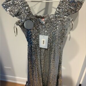 NWT Ellie Hill House Silver Sequin Midi Dress
